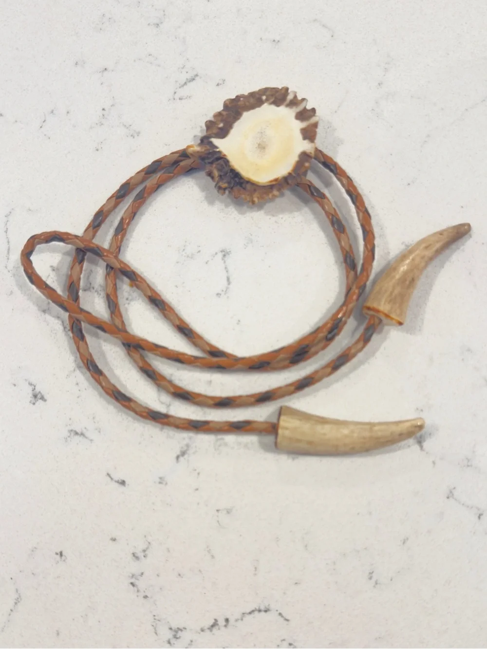 Vintage Bennett antler bolo tie natural elements brown tan ivory